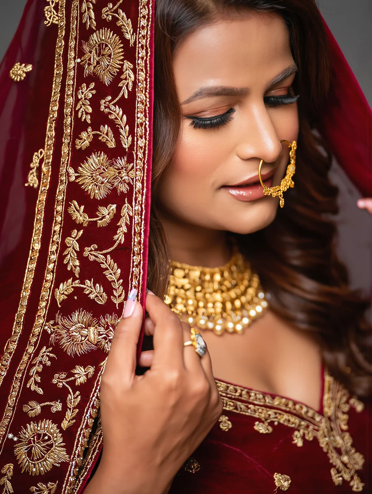 Janu adjusting a bride's dupatta and jewellery